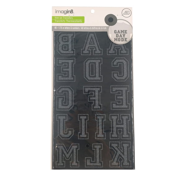 Imagin8 1.75" Iron-On Black Flocked Collegiate Letters, 12 Packs: 46 ct. (552 total)