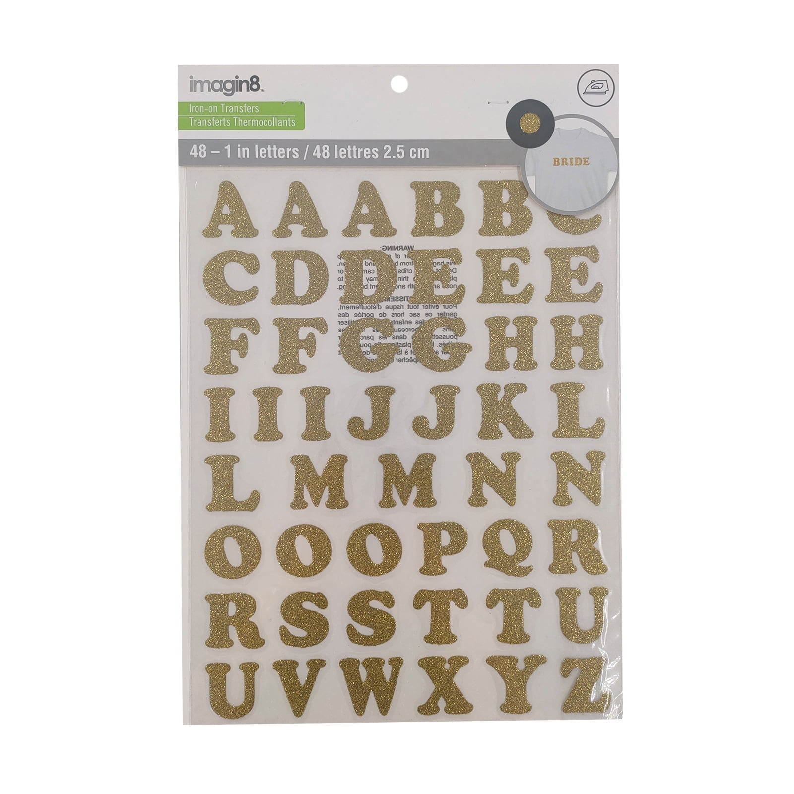 Imagin8 1" Iron-On Gold Glitter Letters, 12 Packs: 48 ct. (576 total)