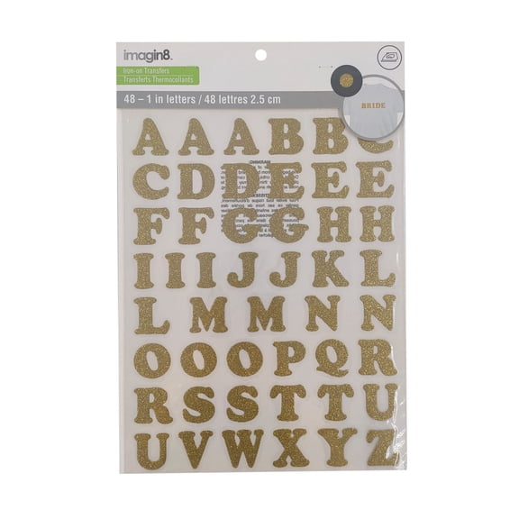 Imagin8 1" Iron-On Gold Glitter Letters, 12 Packs: 48 ct. (576 total)