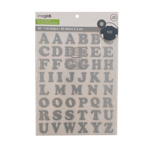 Imagin8 1" Iron-On Silver Glitter Letters, 12 Packs: 48 ct. (576 total)