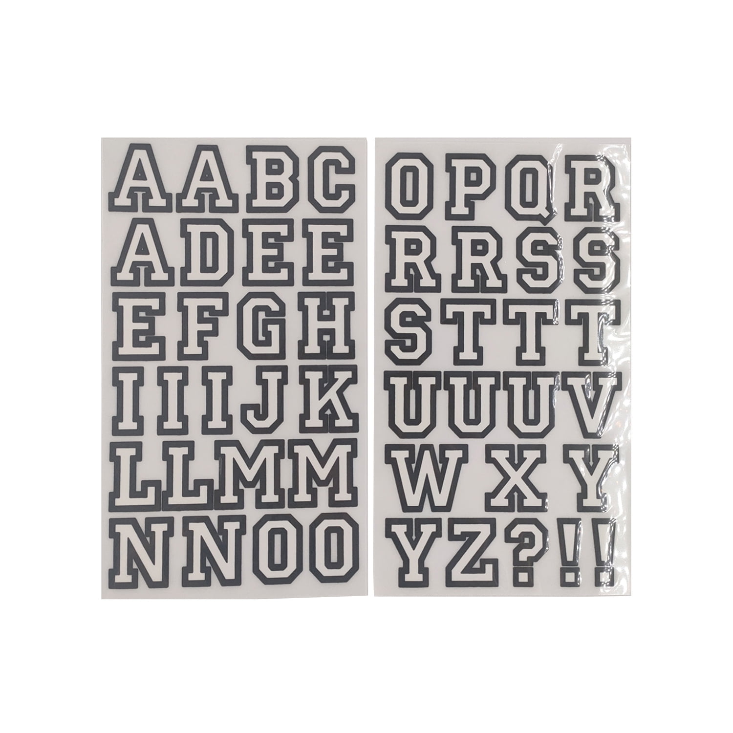 12 Packs: 49 ct. (588 total) 1.5" Iron-On White with Black Outline Athletic Letters by Make Market