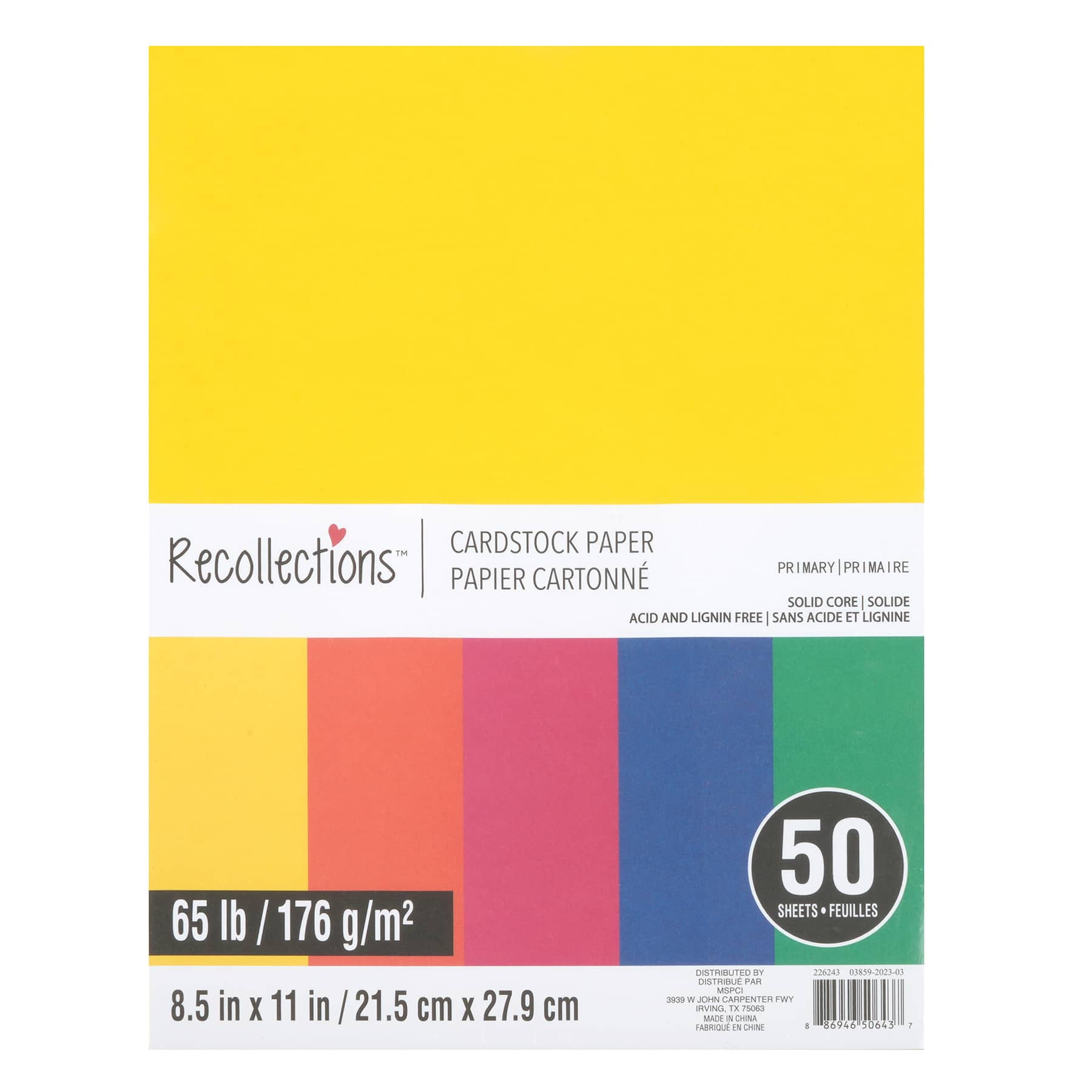 Astrobrights Primary One 5-Color Assortment Cardstock - 8 1/2 x 11 in 65 lb  Cover Smooth 50 per Package