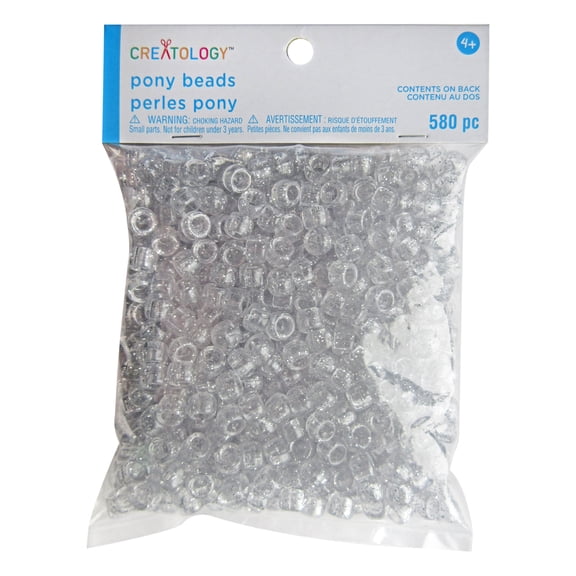 12 Packs: 580 ct. (6,960 total) Silver Glitter Pony Beads by Creatology - 6mm x 9mm