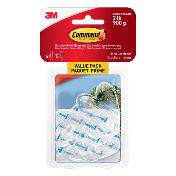 3M Command Medium Clear Hooks, 12 Packs: 6 ct. (72 total)