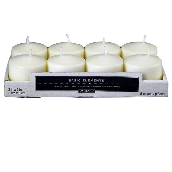 12 Packs: 8 ct. (96 total) Basic Elements 2" x 2" Ivory Pillar Candles by Ashland