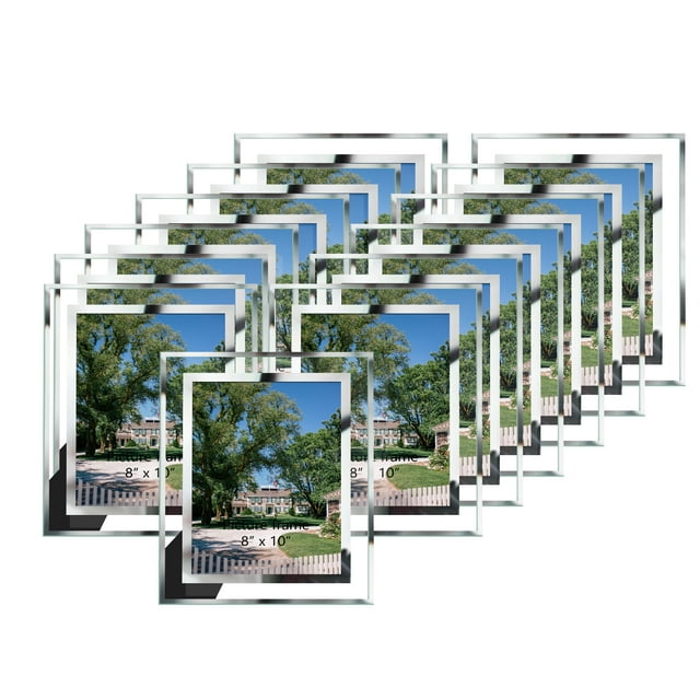12 Packs 8x10 Glass Picture Frames, Clear Mirror Silver Wedding Photo