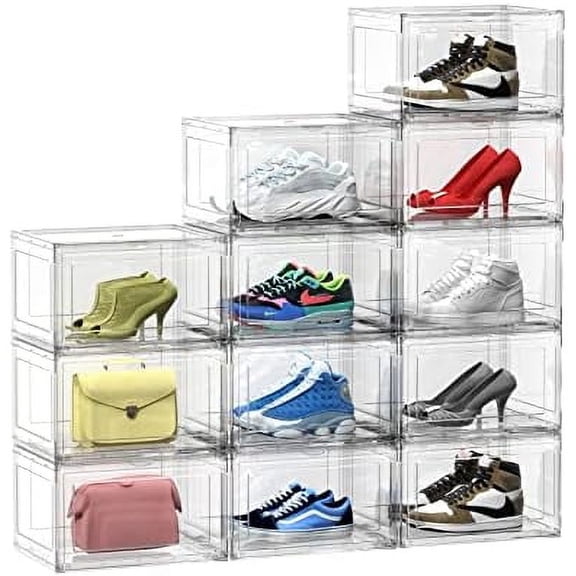 12 Packs Acrylic Shoe Boxes, Clear Plastic Stackable Acrylic Sneaker Boxes, Display Case for Sneaker Fits Up to US Size 15$$Home Decor, Kitchen, & Other