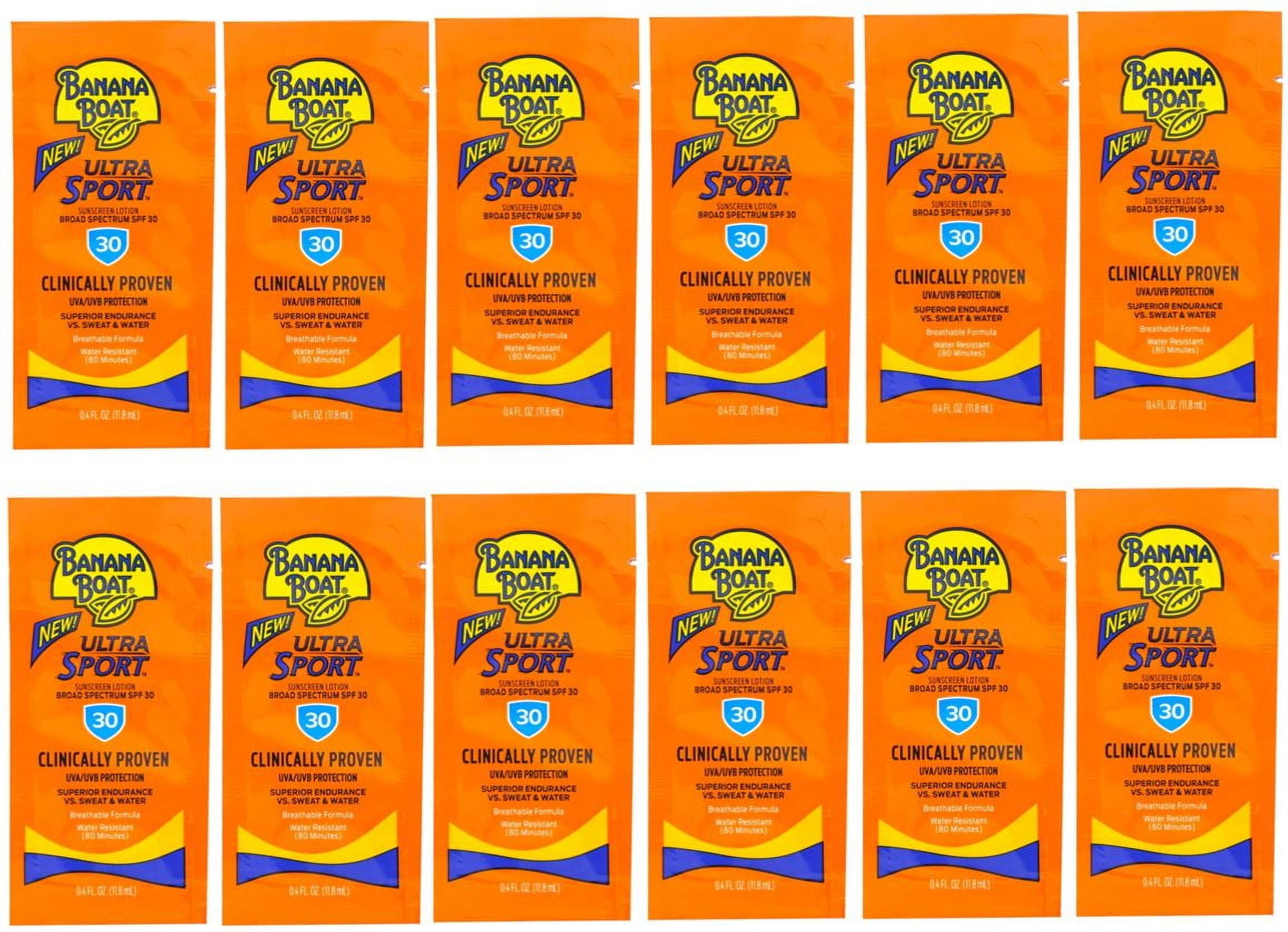 12 Packs - Banana Boat Sport Sunscreen, SPF 30 Protection Lotion Travel Packets