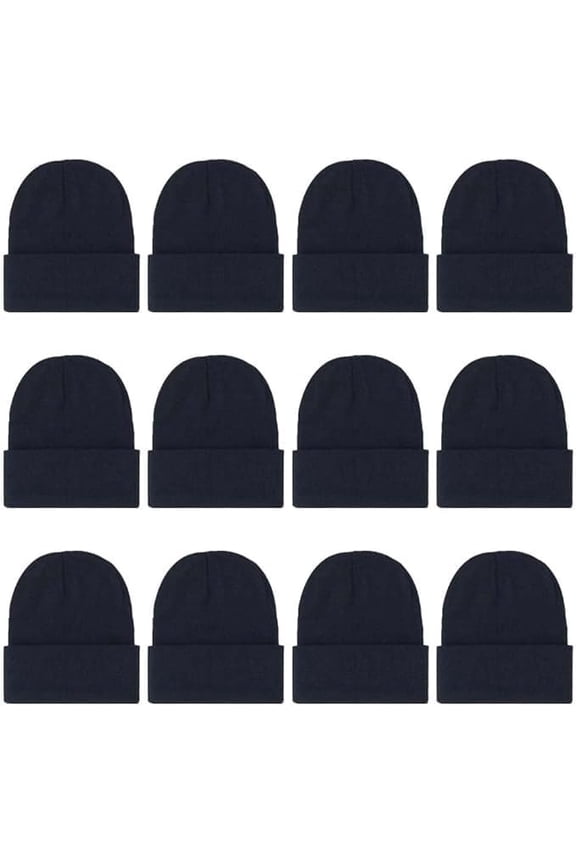 12 Packs Beanies Winter Hats Warm Variety Pack, Colors Cuffed Knit Caps for Boys Girls Wholesale