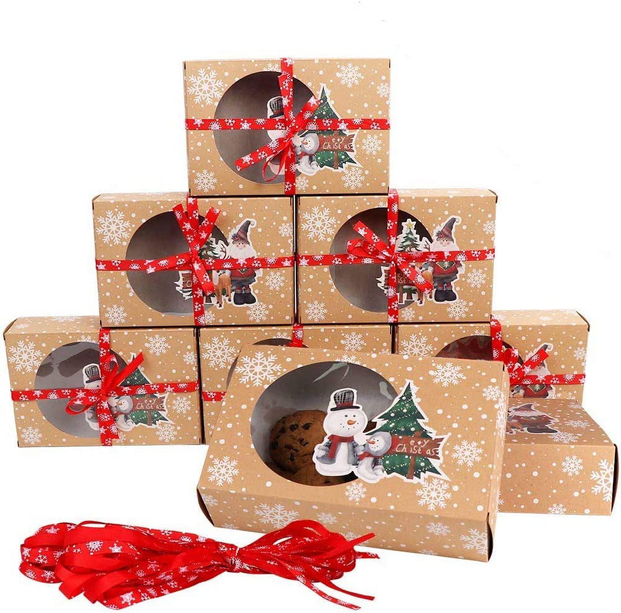 12 Packs Christmas Cookie Boxes with Window, Food Grade Kraft Bakery