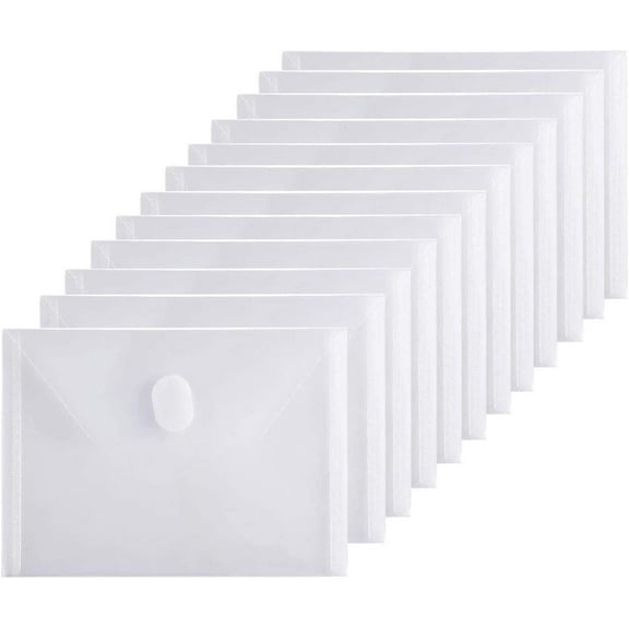 12 Packs Clear Plastic Envelope with Snap Closure,Reusable Envelopes with Hook & Loop Closure,Small Plastic Document Holder 5 x 7 Ploy Envelope for Receipe/Check
