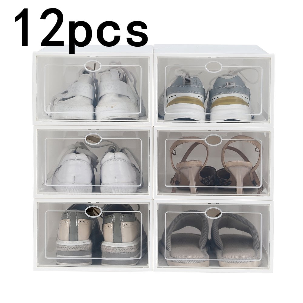 12 Packs Clear Plastic Stackable Shoe Storage Boxes - Walmart.com