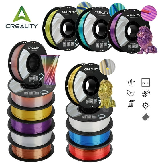 12 Packs Creality Official 3D Printer Filament 1.75mm Silk PLA Filament Pro, Smooth and High Gloss Silk PLA Dimensional Accuracy ±0.03mm for All Fused Deposition Modeling Printers(All Colors)