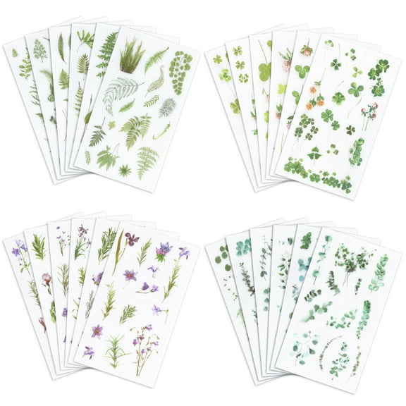 12 Packs DIY Plant Flower Stickers Scrapbook Stickers Waterproof Self-adhesive Journal Stickers Decorative Scrapbook Decals for DIY Journal Notebook