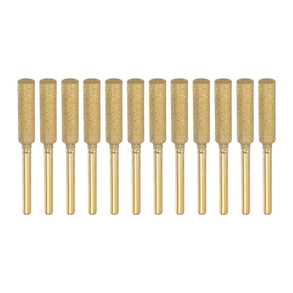 12 Packs Diamond Chainsaw Sharpener Bits 7/32" 5.5mm Cylinder Head, Titanium Plated Electric Chain Saw Grinder
