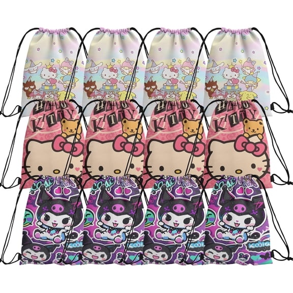 12 Packs Drawstring Bag, Reusable Non-Woven Gift Backpacks Goodie Favor Bags for TV show fans Birthday Party Decorations