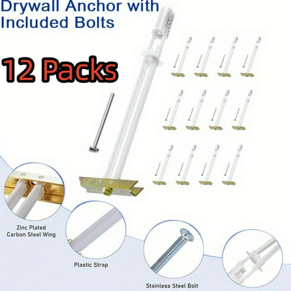 12 Packs Drywall Anchor with Included Bolts for 1/4-20, Heavy Duty Hollow Drywall Anchors for TV Mounting Kit,Hollow Wall Anchors Holds up to 270lbs