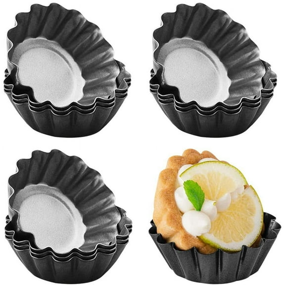 12 Packs Egg Tart Mold, DaKuan Cupcake Cake Muffin Mold Mini Pie Pans Tin Pan Baking Tool, Carbon Steel- 2.6 Inch