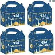 12 Packs Eid Mubarak Treat Gifts Boxes, Ramadan Mubarak Paper Sweets Candy Bags, Ramadan Kareem Goodie Candy Box for Eid Party Favor Boxes Supplies Islamic New Year Gifts Boxes