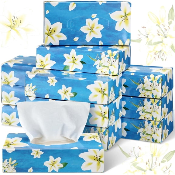 12 Packs Facial Tissue Boxes 1560 Sheets Soft Facial Tissue Bulk for Teacher Classroom Spring 2 Ply 130 Sheets Disposable Travel Tissues Bulk for Weeding Car Household Kitchen(Beautiful Lily)