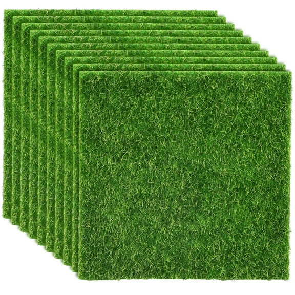 12 Packs Fake Grass Decor Mat for Crafts, 6" x 6" Fairy Artificial Grass for Miniature Garden, Dollhouse Ornament DIY Decoration