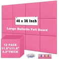 thumbnail image 1 of 12 Packs Felt Board Large Cork Bulletin Board, 48"x36" Cork Board Wall Tiles 1/2" Thick Corkboards for Walls Safe Adhesive Acoustic Panels Soundproof Pin Board with 120 Pushpins, Pink, 1 of 10