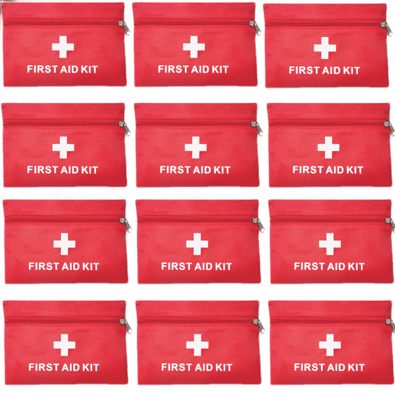 12 Packs First Aid Kit Empty Bag, 7.87x5.51in Red Travel Empty First Aid Kit Pouch Bag for Emergency at Home, Office, Car, Outdoors, Camping(Bag Only)