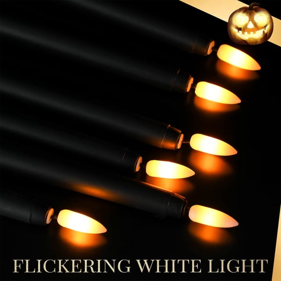 12 Packs Flameless Taper Candles, Battery Operated, Fake 11 Inch Long Candle Light LED Flameless Candlesticks Flickering Tapered for Wedding, Halloween, Christmas Decor (Black)