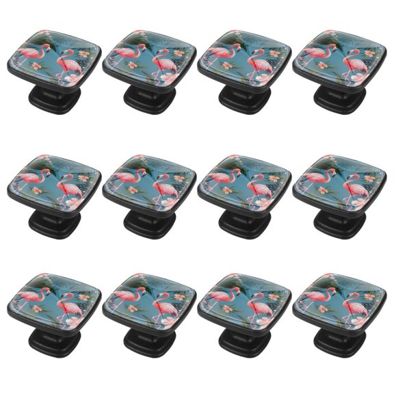12 Packs Flamingo Rainforest Cabinet Knobs- Pull Hardware Handle, Square Drawer knobs for Kitchen Cupboard Door, Bedroom Dresser Drawer, Bathroom Wardrobe Hardware