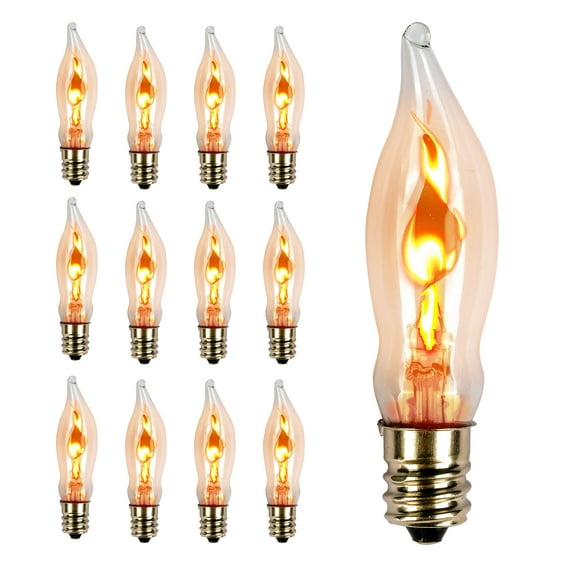 12 Packs Flicker Flame Light Bulb for Hallowwen Christmas Decorative 3 Watt, 120V, E12 Flame Candelabra Light Bulbs