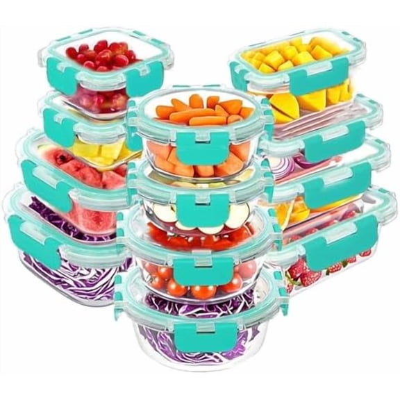 12 Packs Glass Food Storage Containers Set, Airtight Glass Lunch Containers, Glass Meal Prep Containers with Lids,Exclusive of BPA, for Microwave, Oven, Freezer & Dishwasher Friendly,Green