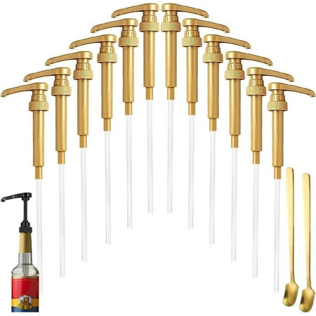 12 Packs Gold Coffee Syrup Pump Dispenser, Compatible with 25.4 Oz/750ml Bottles, Great for Home & Coffee Bar Drinking Mixes, Tea, Beverage, Cocktails, Free Spoons