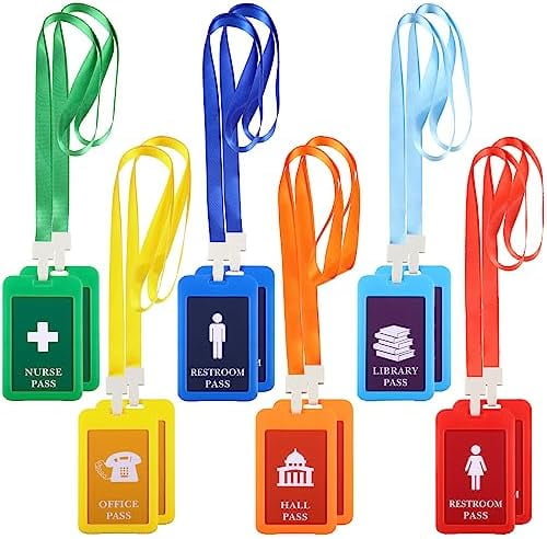12 Packs Hall Pass Lanyards Plastic Unbreakable School Passes Set ...