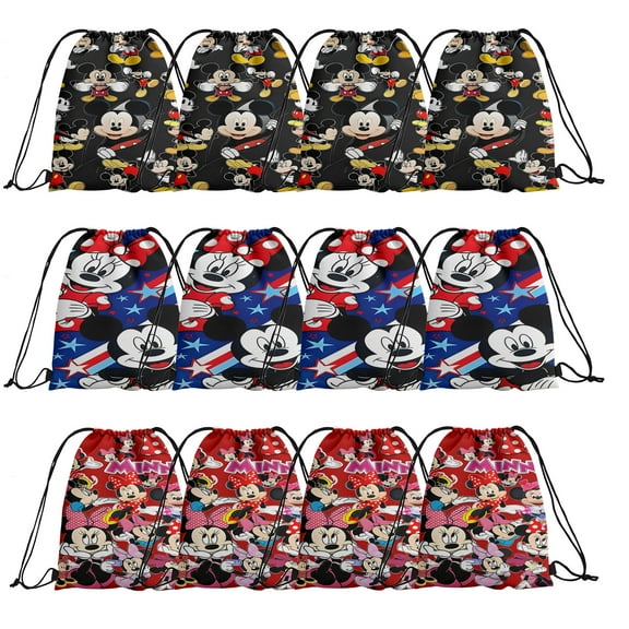 12 Packs Kawaii Mouse Theme Drawstring Bag, Reusable Non-Woven Gift Backpacks Goodie Favor Bags for TV show fans Birthday Party Decorations 7.1"x5.11"