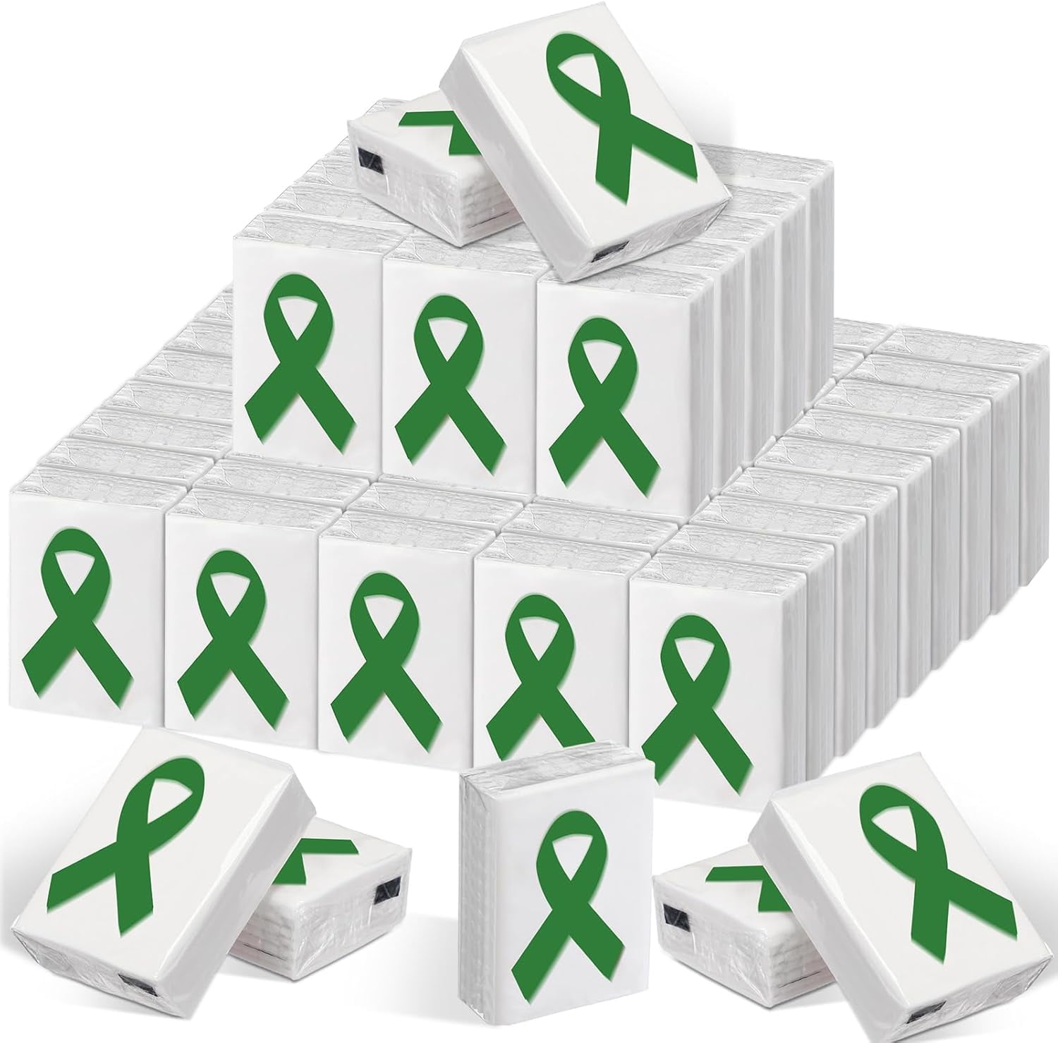 Fullhawl 36 Packs Lymphoma Awareness Liver Cancer Pocket Tissues Green