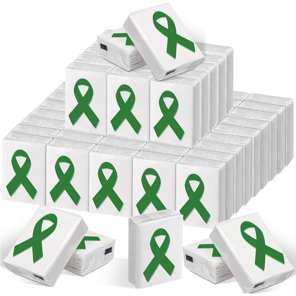 12 Packs Lymphoma Awareness Liver Cancer Pocket Tissues Green Ribbon Travel Facial Tissue Bulk Mini Type Pocket Tissues Mental Health Awareness Supplies Souvenir Gift