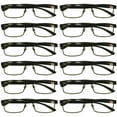 thumbnail image 1 of 12 Packs Mens Rectangle Metal Frame Reading Glasses Black Spring Hinge Readers +2.00, 1 of 5