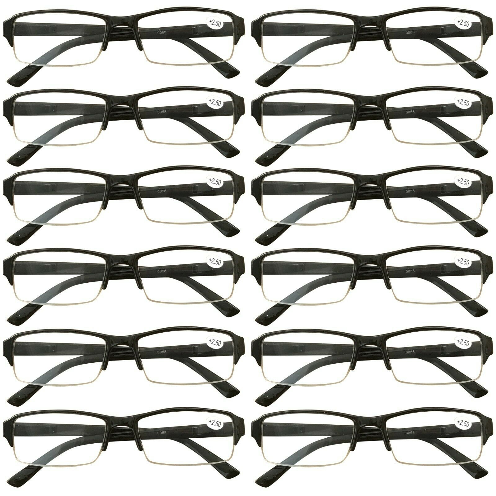 12 Packs Mens Womens Rectangle Half Frame Blue Light Blocking Reading Glasses Spring Hinge Readers +1.75