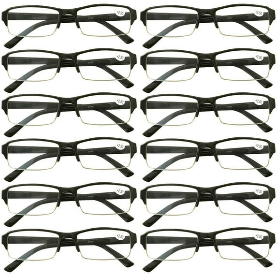 12 Packs Mens Womens Rectangle Half Frame Blue Light Blocking Reading Glasses Spring Hinge Readers +2.25