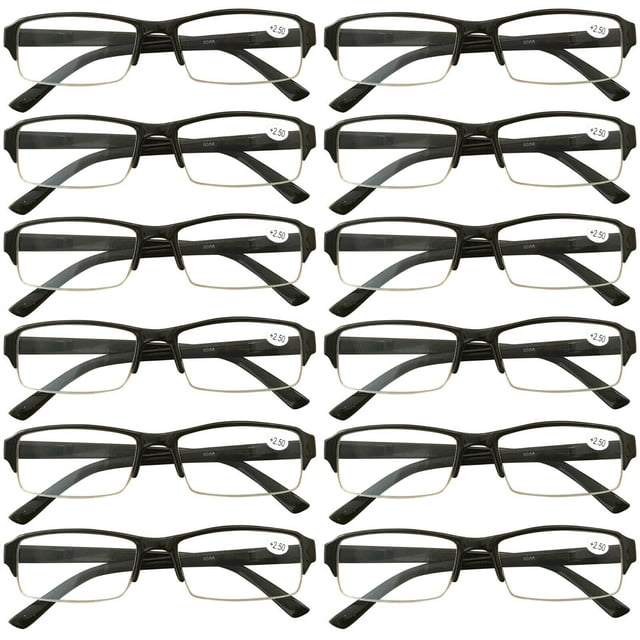 B And Q Men's Blue Light Blocking Reading Glasses - 12 Pack Assorted Strengths - Spring Hinge Metal Frames