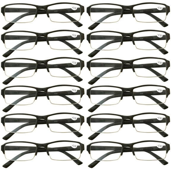 12 Packs Mens Womens Rectangle Half Frame Blue Light Blocking Reading Glasses Spring Hinge Readers +2.75