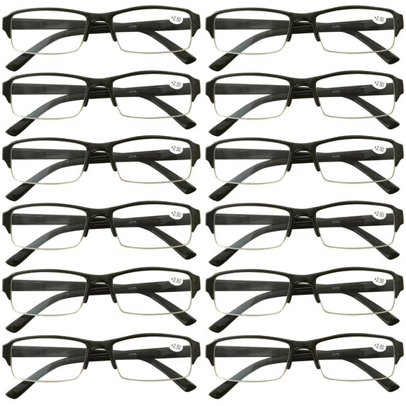 12 Packs Mens Womens Rectangle Half Frame Blue Light Blocking Reading Glasses Spring Hinge Readers +4.00