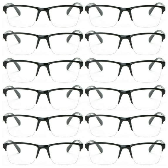 12 Packs Mens Womens Unisex Square Half Frame Reading Glasses Black Spring Hinge Readers +2.00
