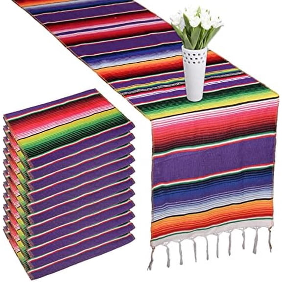 12 Packs Mexican Blanket Serape Table Runner Colorful Striped Fringe Cotton Table Runner for Mexican Birthday Party Wedding Holiday Decorations Pack of 12-14x84$$Home Decor, Kitchen, & Other