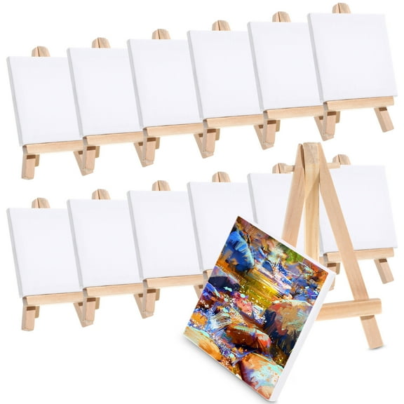 Healifty Tiny Painting Kit Canvas Rectangular 12 Sets Assorted Color
