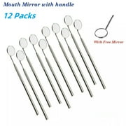 12 Packs Mouth Mirror Stainless Steel Dental Mirror #5 with Handle Dentist Tool for Teeth Cleaning Inspection - Mouth Mirror Oral Care Instrument Dentist Lab - Dentist Mirror for mouth