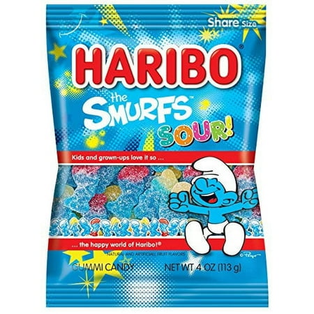 12 Packs : New Haribo, The Smurfs Sour! Gummi Candy 4 Oz