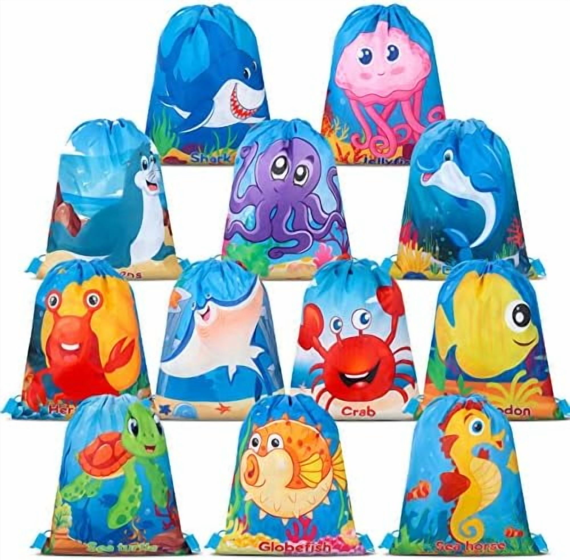 12 Packs Ocean Party Supplies Favor Drawstring Bags Colorful Ocean Fish ...