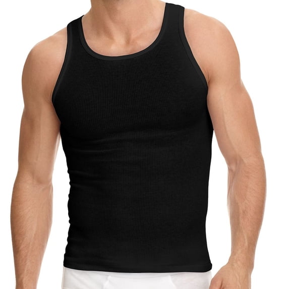 12 Packs Of Mens Regular and Plus Size Black & White Ribbed 100% Cotton Tank Top A-Shirts Undershirt (12 Pack Black, 2X-Large)