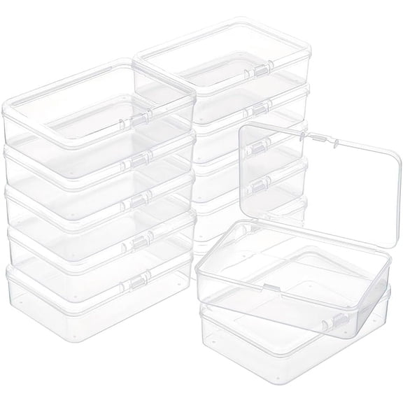 12 Packs PP Plastic Bead Container Box 3.7x2.6x1inch Rectangle Storage Organizer Box Dustproof Case with Hinged Lid for Cards Beads and Craft Supplies for DIY